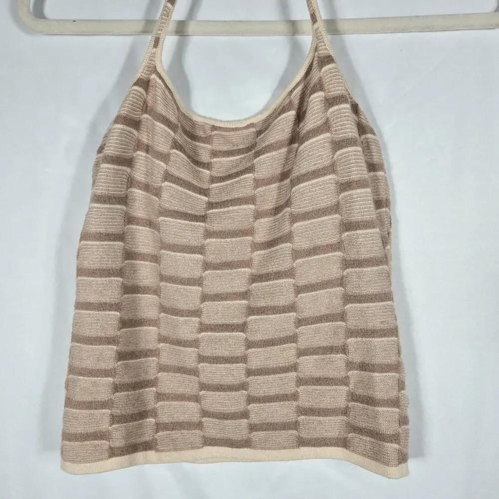 PrettyLittleThing Womens M Knit Halter Top Mini Skirt Set Beige Textured 2 Piece
